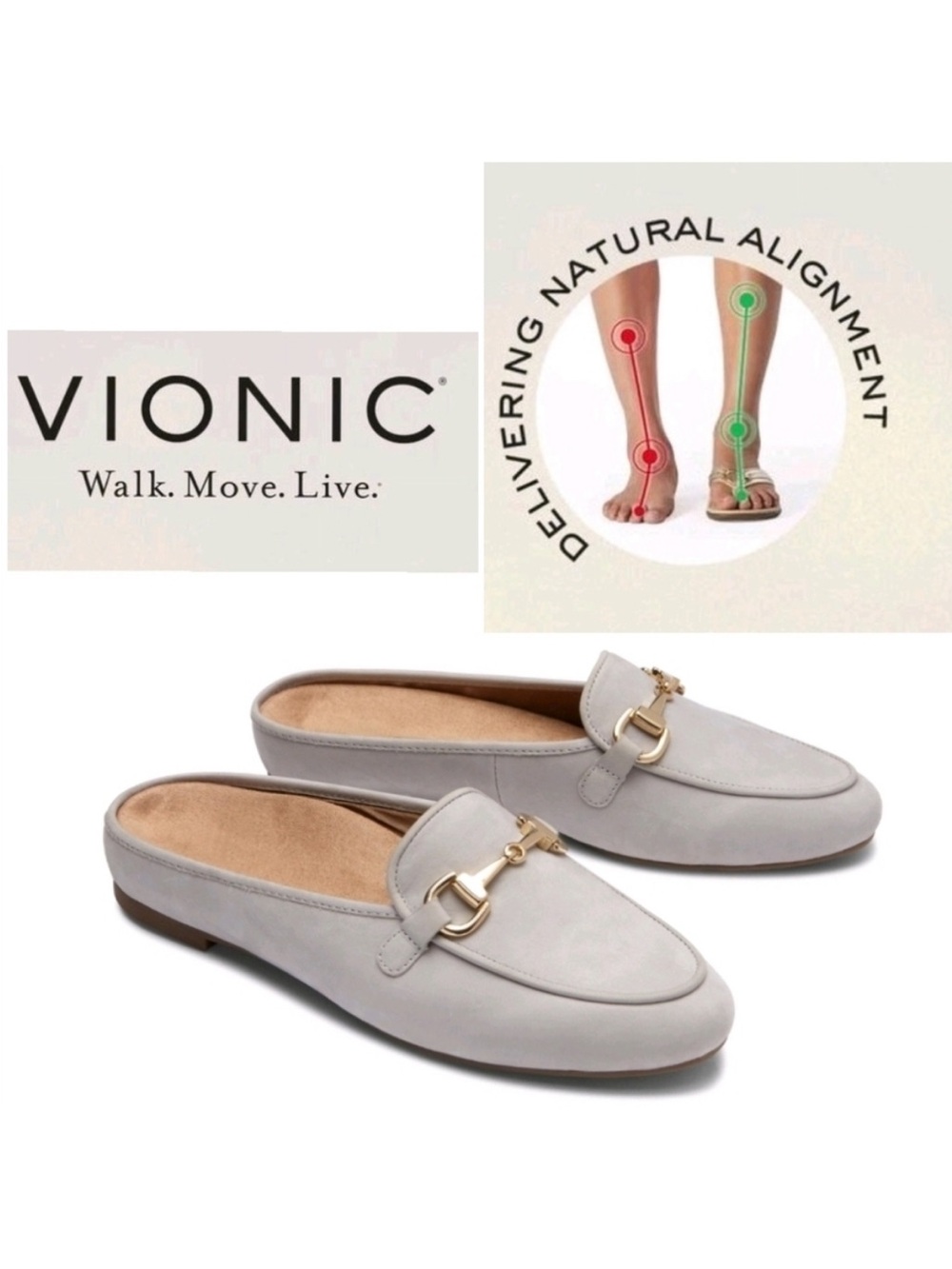 Vionic Adeline Slip On Comfort Mules Shoes Horse Bit Grey Size 8 Business Casual